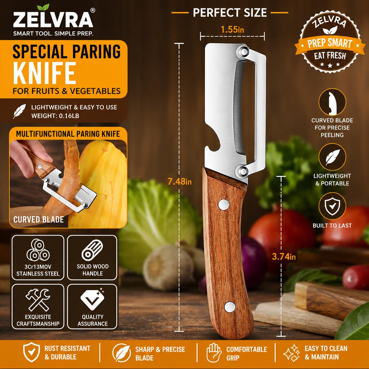 3 in 1 Vegetable Peeler with Wooden Handle (Pack of 2)