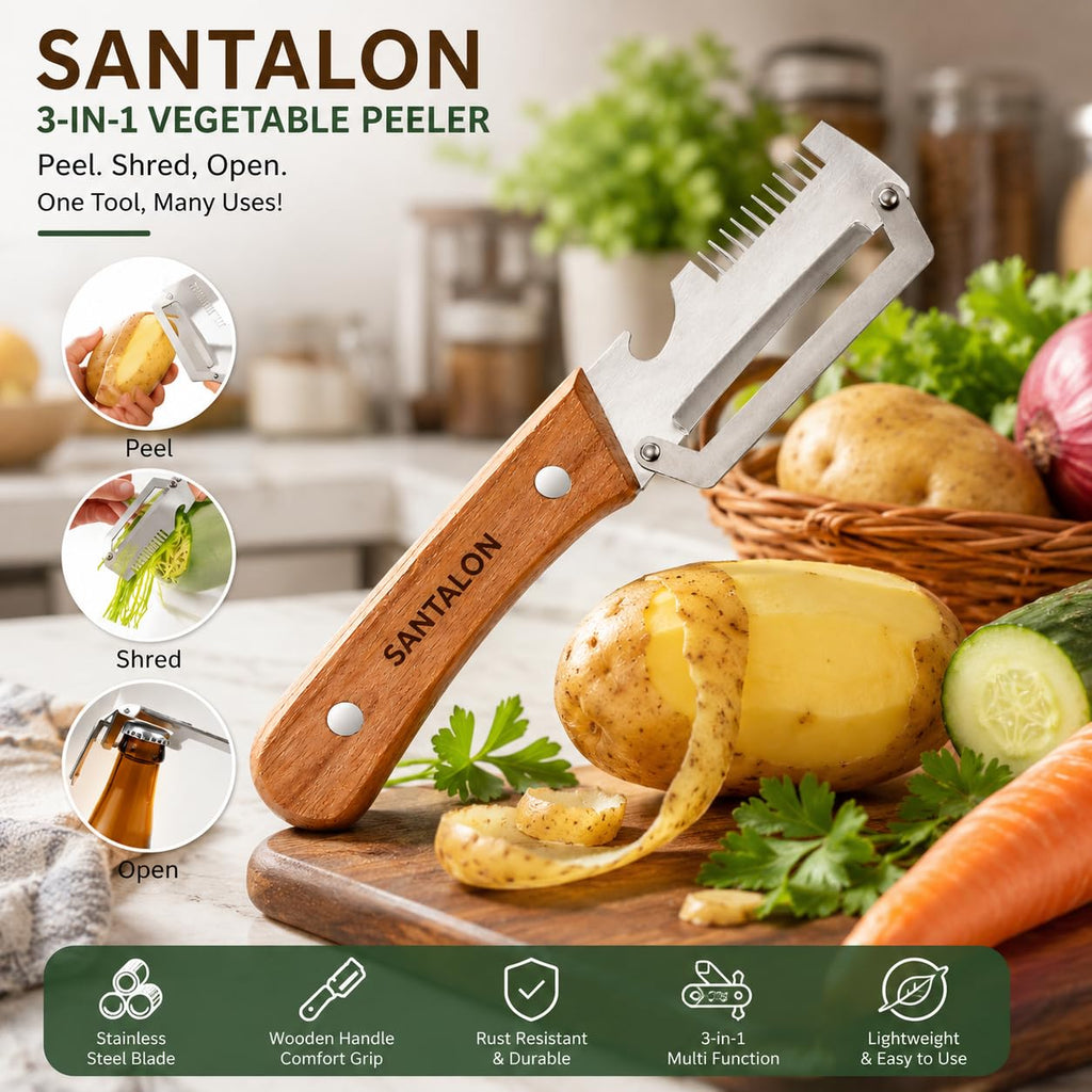 3 in 1 Vegetable Peeler with Wooden Handle (Pack of 2)