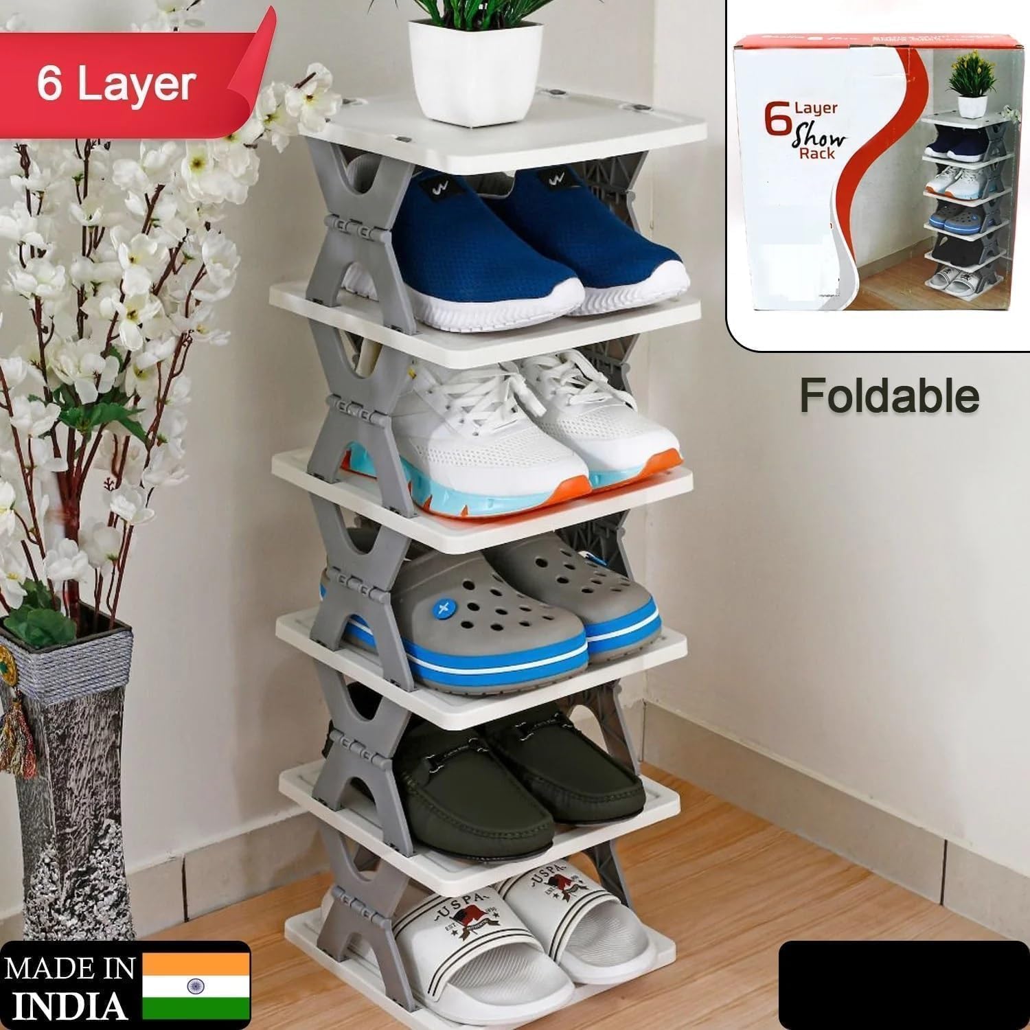 Multi-Purpose Stackable Shoe Rack Adjustable Slots