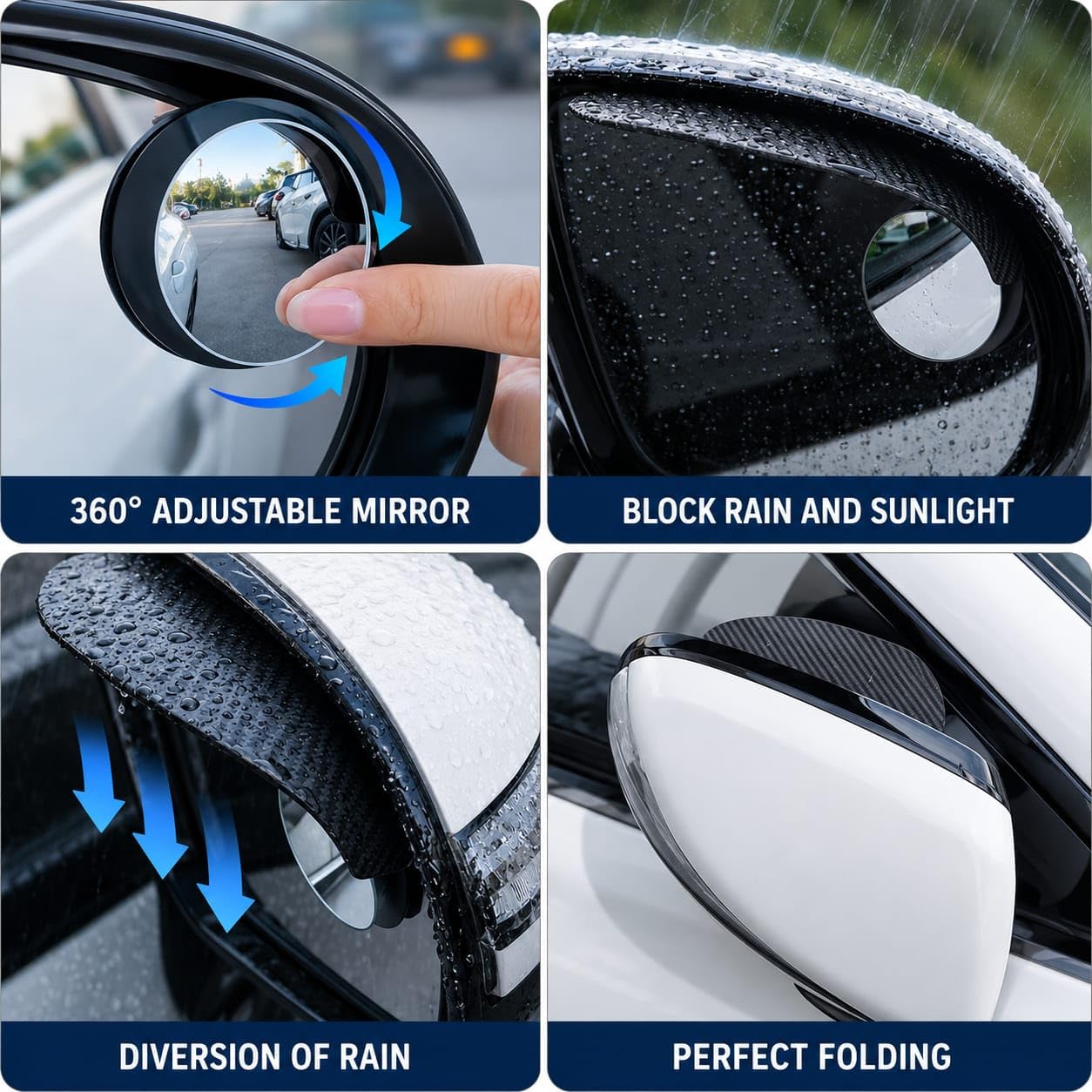 2 in 1 Car Blind Spot Mirror with Rain Visor